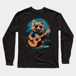 Hawaiian Guitar Music Concert Festival Funny Cat Hawaii Long Sleeve T-Shirt